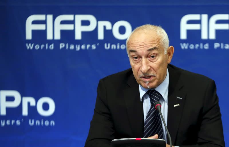 FIFPro President Piat addresses a news conference in Brussels