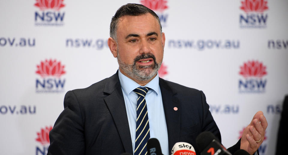 NSW Deputy Premier John Barilaro addresses media during a press conference in Sydney, Wednesday, September 1, 2021. Source: AAP