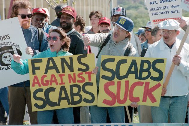 In 1987, supporters of striking National Football league players in Washington, D.C. voiced their displeasure with fans attending a game against the St. Louis Cardinals. 