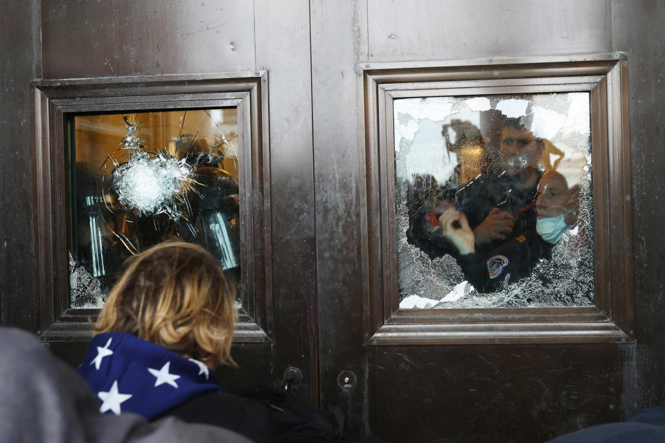 Image: A Capitol police officer at the U.S. Capitol on Jan. 6 (Tasos Katopodis / Getty Images file)