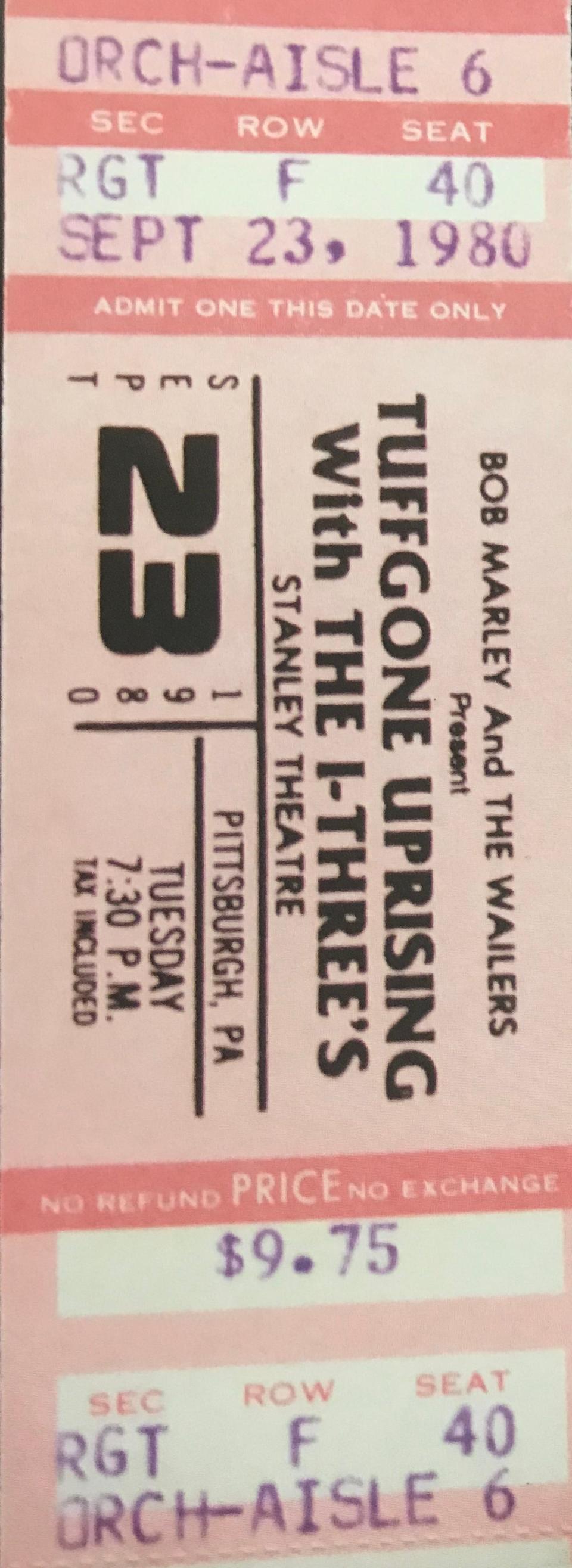 Ticket stub for Bob Marley's last ever concert, which took place in Pittsburgh.