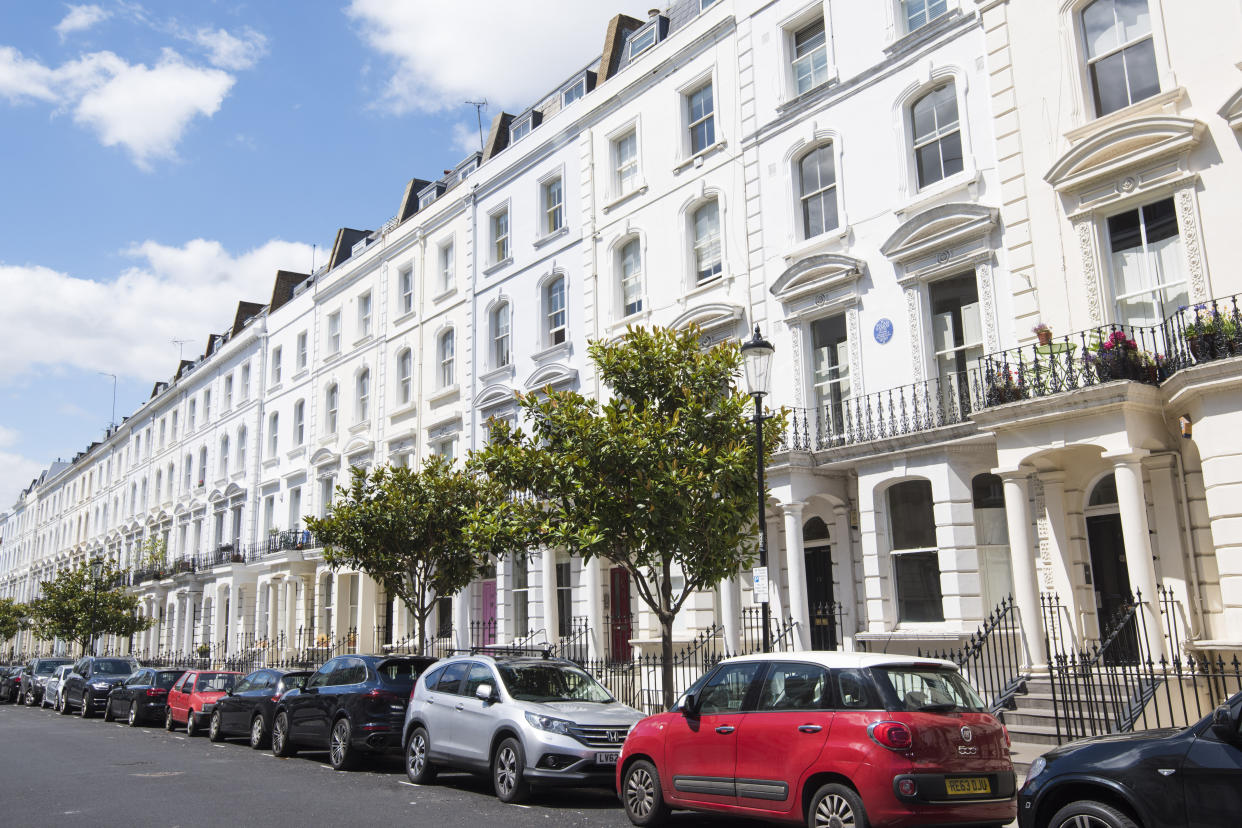 A row of houses in Stanley Gardens, in Notting Hill, London, where a house is currently for sale for over �11 million. The borough of Kensington and Chelsea is one of the most polarised in Great Britain, with some of the most expensive real estate in the UK just a short walk from several of the most deprived wards in the country - including the area around the Grenfell Tower. Picture date: Wednesday July 12th, 2017. Photo credit should read: Matt Crossick/ EMPICS Entertainment.