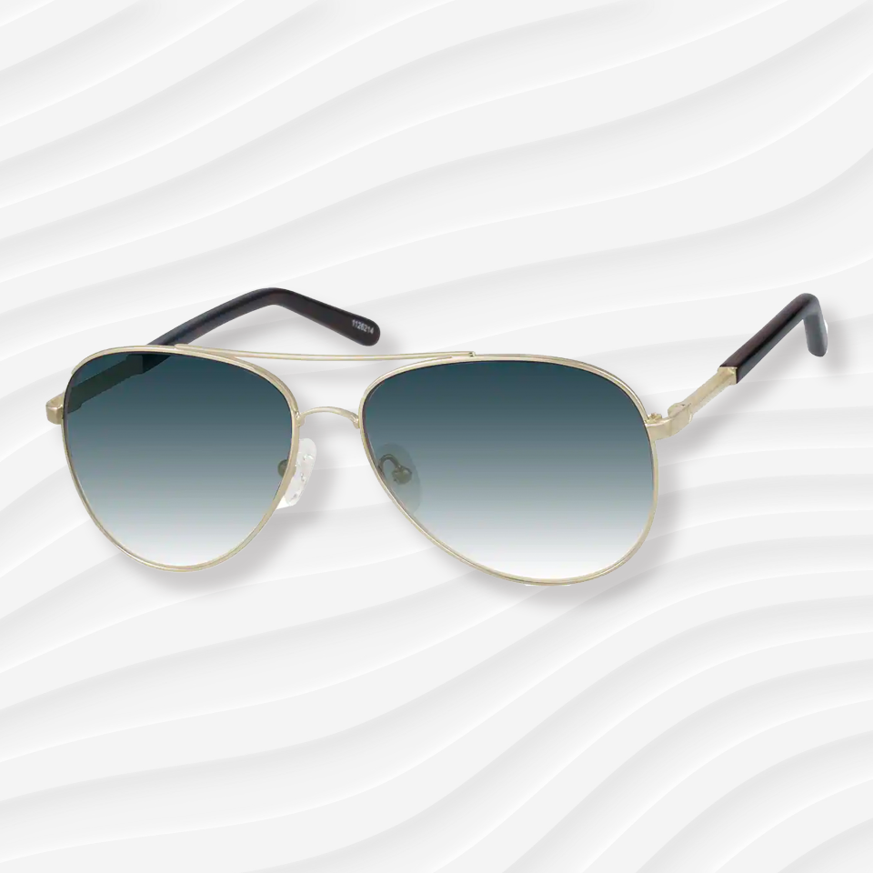 the zenni prescription aviator sunglasses on a white wavy background