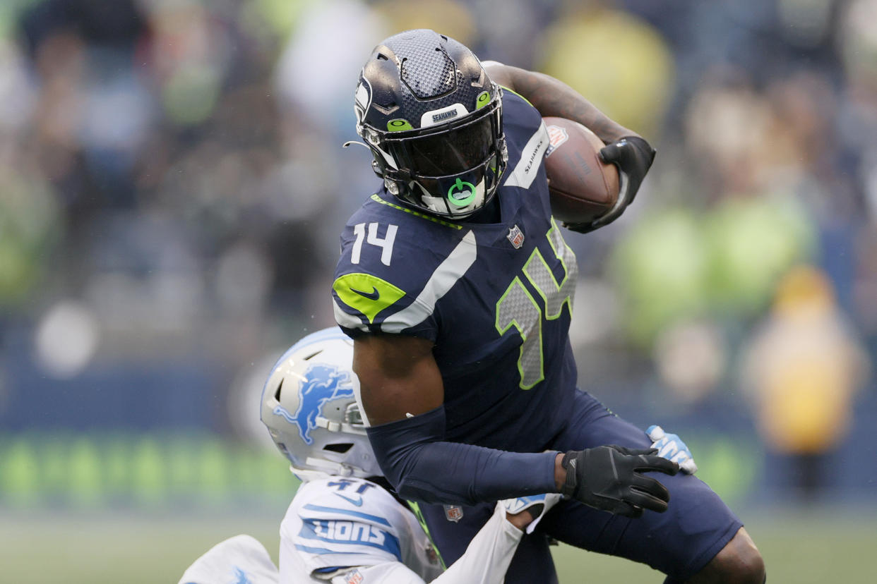 DK Metcalf #14 of the Seattle Seahawks has fantasy issues in 2022