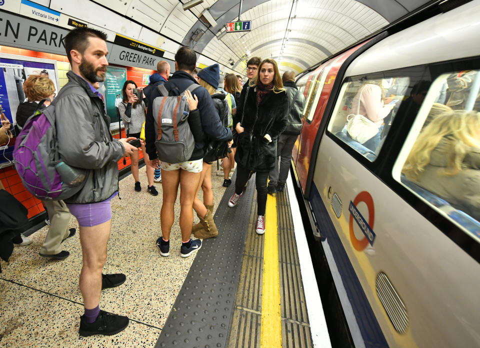 The No Trousers Tube Ride in London. (Photo: Dominic Lipinski/PA Images via Getty Images)
