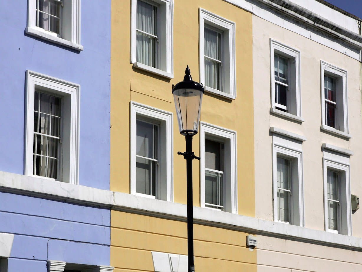 A general view of a row of houses off Portobello Road in Notting Hill in London on April 15, 2007 in London. (Photo by )