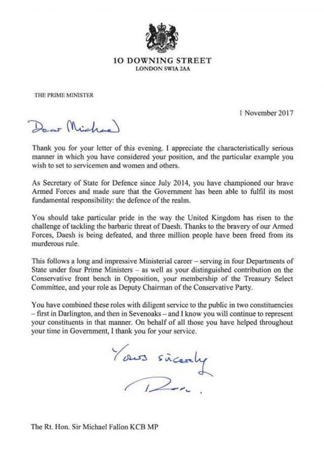 Prime Minister Theresa May's acceptance letter