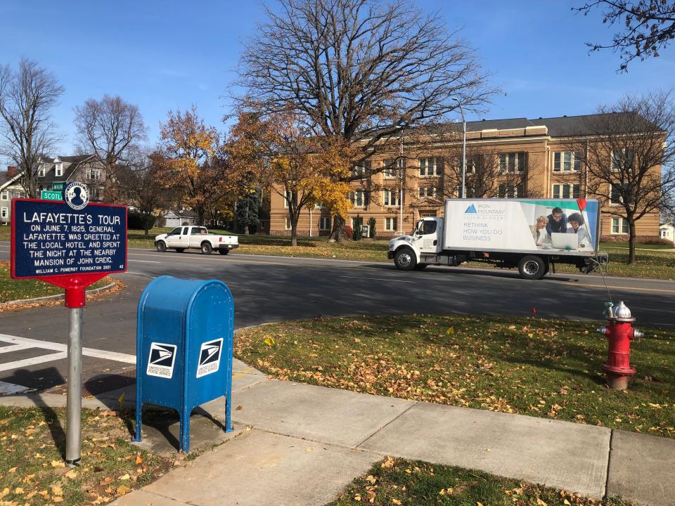 A new historical marker placed at North Main Street and Scotland Road notes Maj. Gen. Marquis de Lafayette's stop in Canandaigua in 1825 during a tour of the U.S.