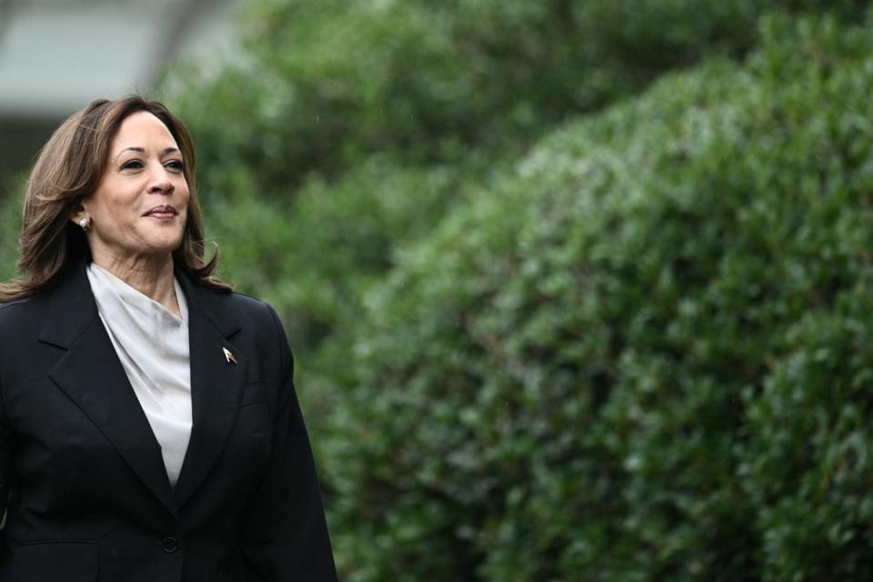 Kamala Harris arrives for an event honoring National Collegiate Athletic Association (NCAA) championship teams from the 2023-2024 season, on the South Lawn of the White House in Washington, DC on 22 July 2024 (AFP via Getty Images)