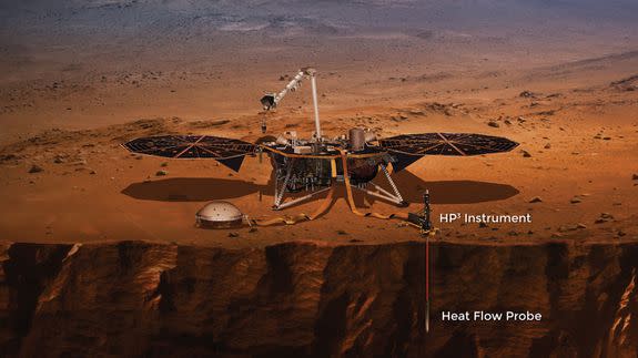 The InSight lander and its heat probe.