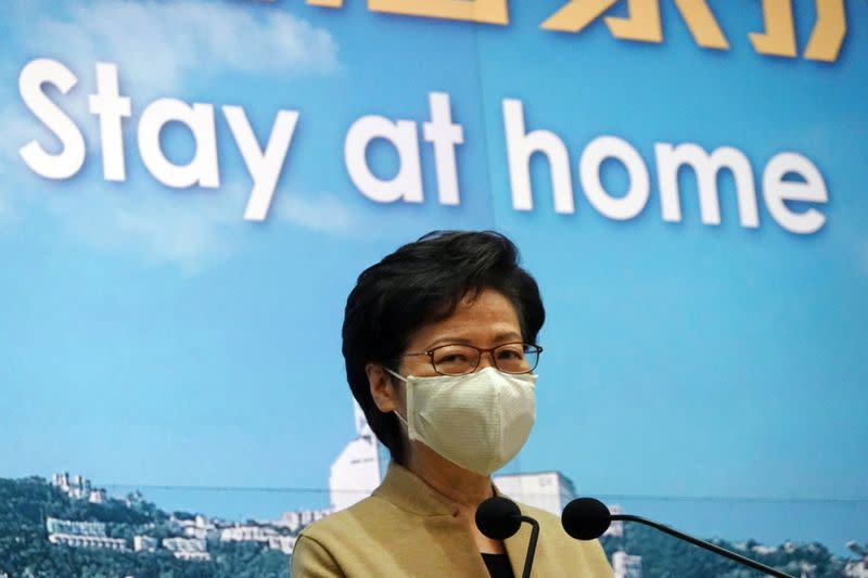 Hong Kong Chief Executive Carrie Lam attends a news conference in Hong Kong