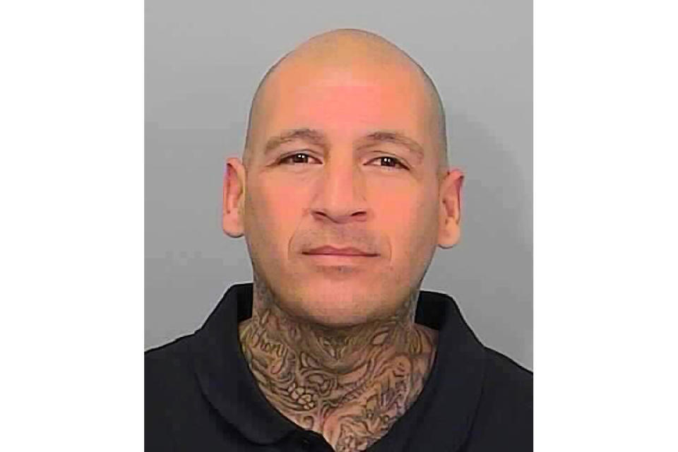 This undated image released by California Department of Corrections and Rehabilitation shows Jesus Salgado. Salgado is the suspect in a central California case where he allegedly kidnapped an 8-month-old girl, her mother, father and uncle from their business on Monday, Oct. 3, 2022, in Merced, Calif. (California Department of Corrections and Rehabilitation via AP)