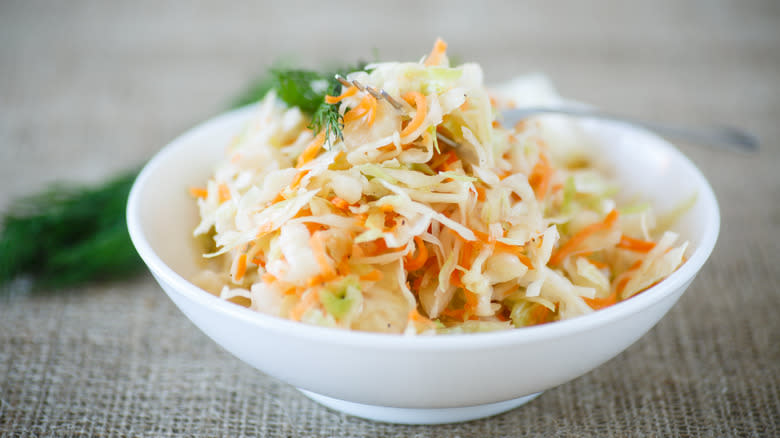 Coleslaw in white bowl