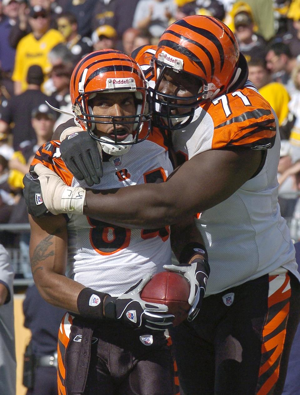 Chad Johnson played one season with T.J. Houshmandzadeh, left,  at Oregon State before both began their NFL careers.