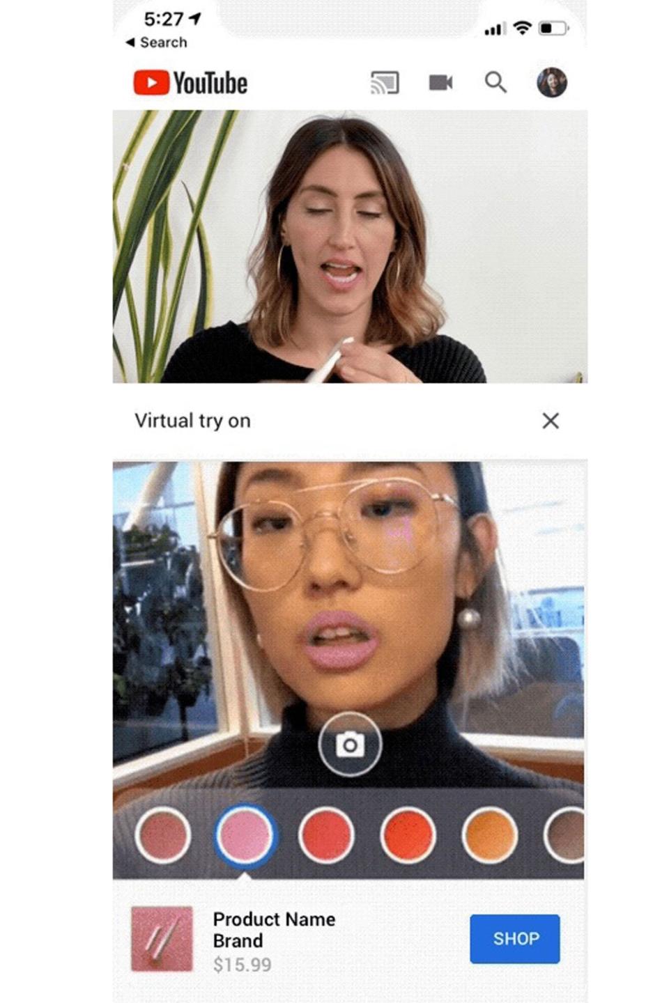 The AR Beauty Try-On feature allows viewers to try on makeup alongside their favourite YouTube creators (Google)