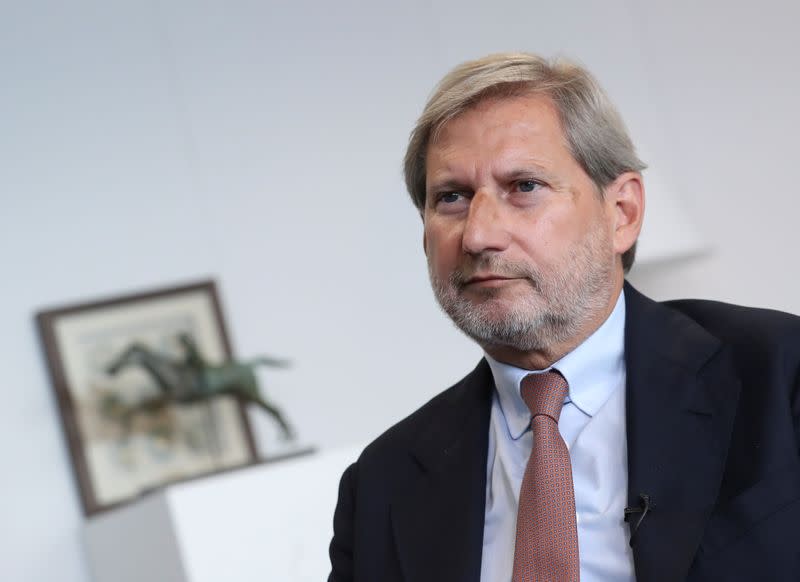 European Commissioner for Budget and Administration Johannes Hahn is seen during an interview with Reuters in Brussels