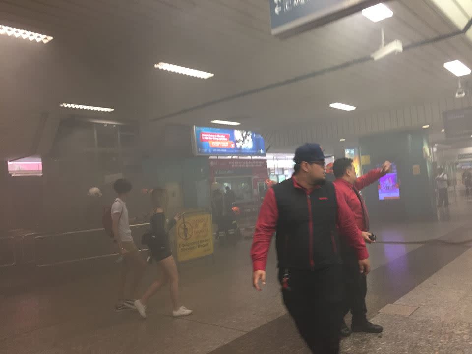 Smoke seen at Ang Mo Kio MRT Station on 5 February 2018. Photo: Facebook/Jas Chua Suat Ping