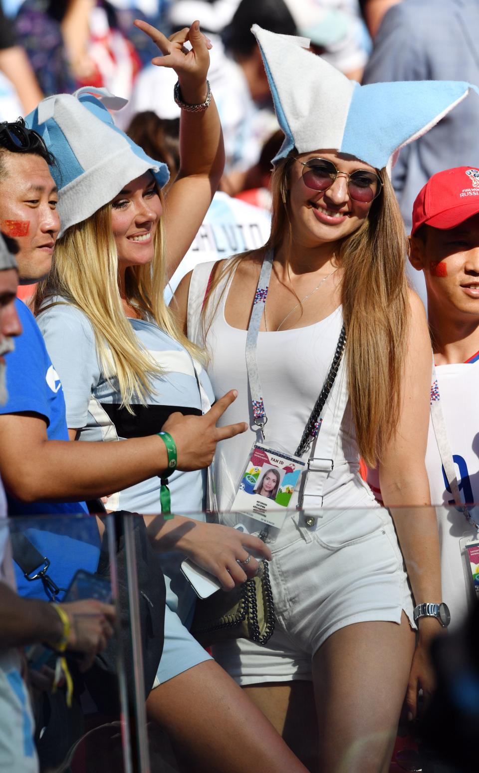 <p>Argentina fans smile during the Russia 2018 World Cup Group D football match between Argentina and Iceland at the Spartak Stadium in Moscow on June 16, 2018. (Photo by Mladen ANTONOV / AFP) </p>