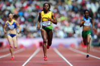 Novlene Williams-Mills of Jamaica competes in the Women's 400m Heats on Day 7 of the London 2012 Olympic Games at Olympic Stadium on August 3, 2012 in London, England. (Photo by Stu Forster/Getty Images)