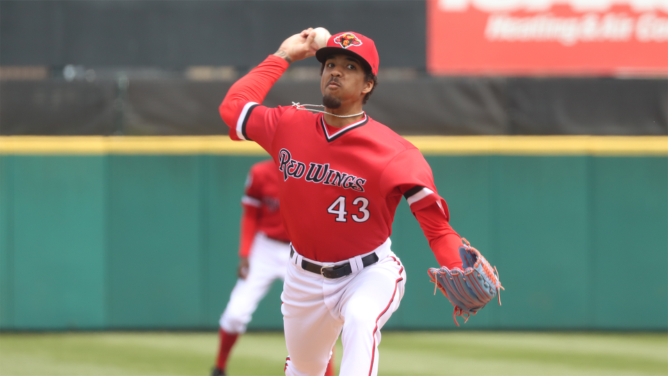 Rochester's Sterling Sharp pitched five strong innings to help the Wings beat the Mets 8-3 Sunday.