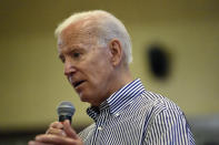 Former Vice President Joe Biden speaks, Wednesday, Aug. 28, 2019, at a town hall for his Democratic presidential campaign in Spartanburg, S.C. (AP Photo/Meg Kinnard)