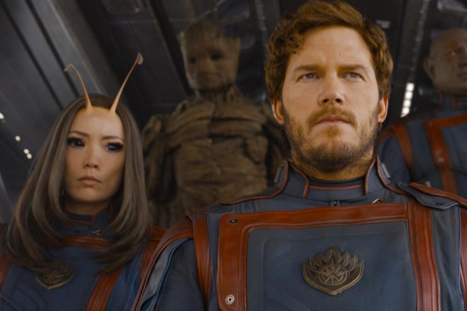 Stick to the day job: Pratt (R) with his  Guardians of the Galaxy Vol. 3 co-star Pom Klementieff, who commented, ‘Noooooooo ouch!’ (Courtesy of Marvel Studios)