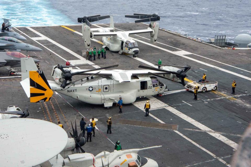CMV-22 Ospreys on USS Carl Vinson