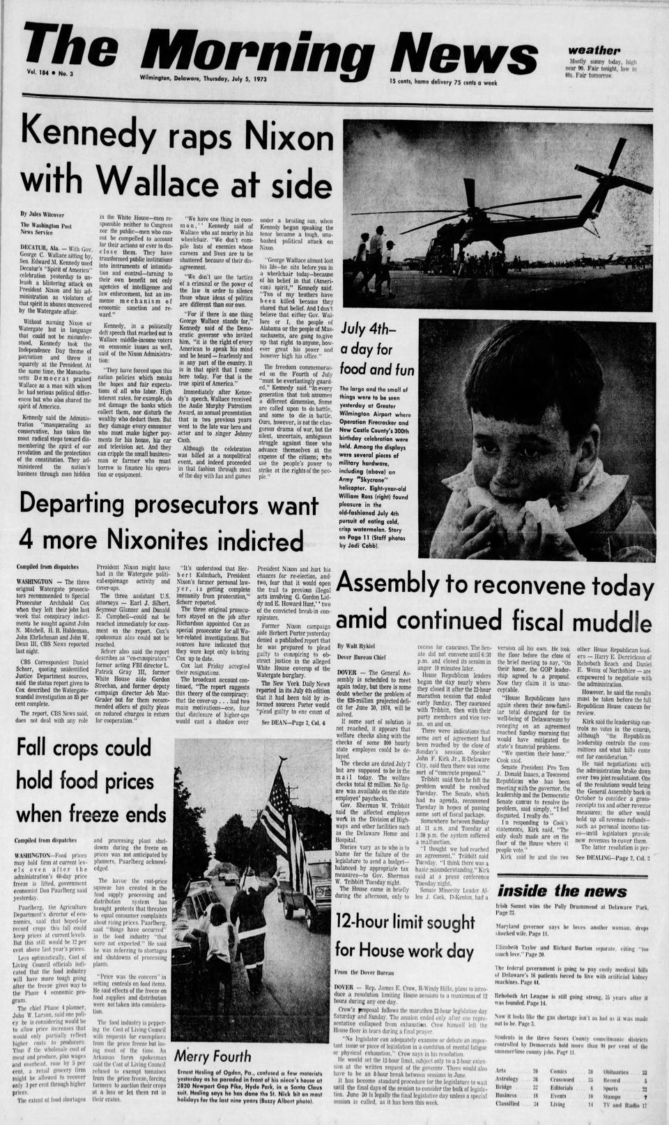 Front page of The Morning News from July 5, 1973.