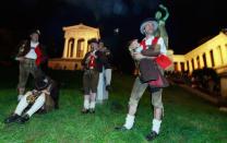 Austrian brass musicians perform at the Oktoberfest. 'Quiet music' is played during the day but after 6 pm, the volume is stepped up.