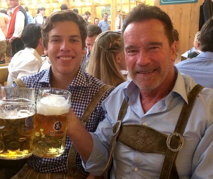 Arnold Schwarzenegger and Joseph Baena at Oktoberfest.