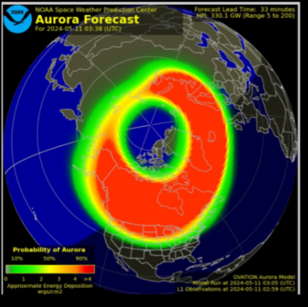 <em>Aurora chances remain high this weekend. (Photo Courtesy/SWPC)</em>