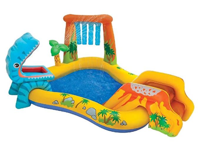 Find this Intex dinosaur inflatable play center for $43 on <a href="https://amzn.to/3eNR9wv" target="_blank" rel="noopener noreferrer">Amazon</a>.