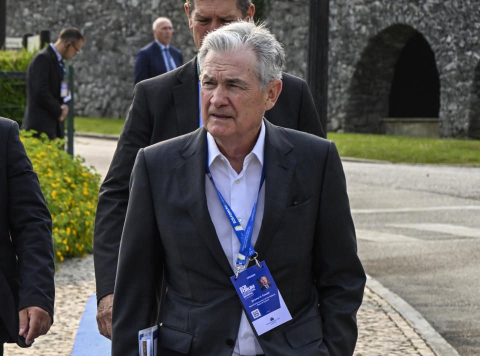 FTSE  SINTRA, PORTUGAL - JUNE 27: Jerome Powell, Chair of the Federal Reserve of the United States, is followed by security guards while arriving to participate in the morning session during of the second day of the 2023 European Central Bank Forum on Central Banking on June 27, 2023, in Sintra, Portugal. The President of the European Central Bank Christine Lagarde stated in her opening speech that 