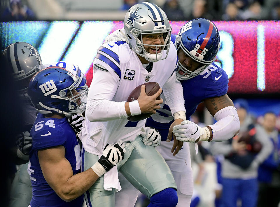 The Cowboys tried and failed to justify playing Dak Prescott Sunday while declining to protect his blind side with his Pro Bowl left tackle. (Getty)