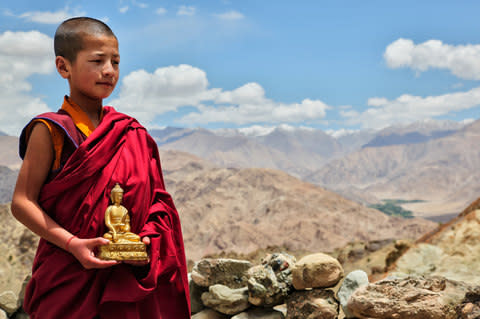 Hemis monastery stands on a rocky mountainside in a gap in the astonishing Zanskar range - Credit: getty
