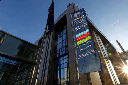 A flag is seen outside the European Council headquarters on the eve of a EU Summit in Brussels, Belgium December 14, 2016. REUTERS/Yves Herman