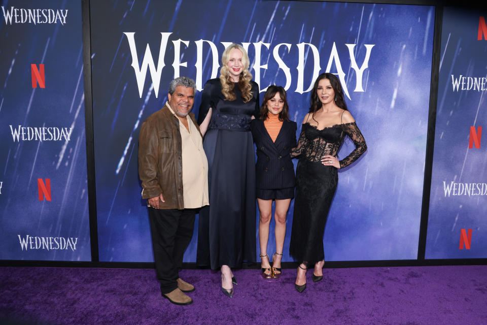 Luis Guzmán, Gwendoline Christie, Jenna Ortega, and Catherine Zeta-Jones