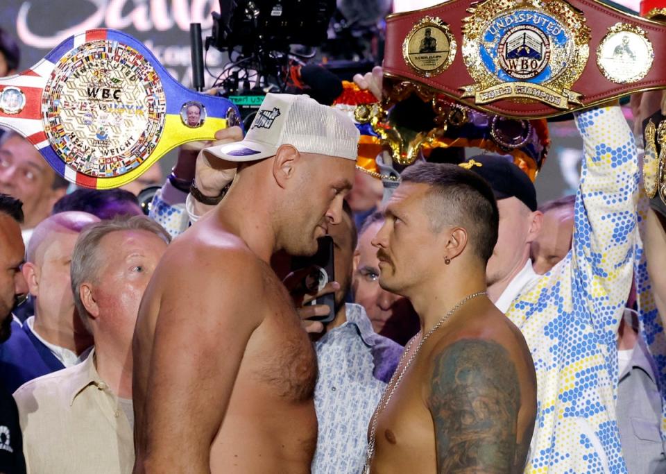 Rivals: Tyson Fury faces Oleksandr Usyk on Saturday night in a massive undisputed fight (Action Images via Reuters)
