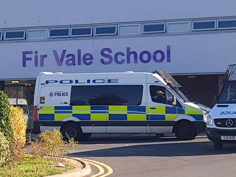 Dozens of police officers were sent to Fir Vale School in north-east Sheffield (PA)