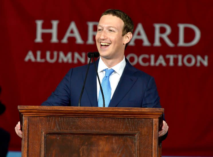 Facebook Founder and CEO Mark Zuckerberg delivered the commencement address at Harvard on Thursday. (Photo: Paul Marotta/Getty Images)