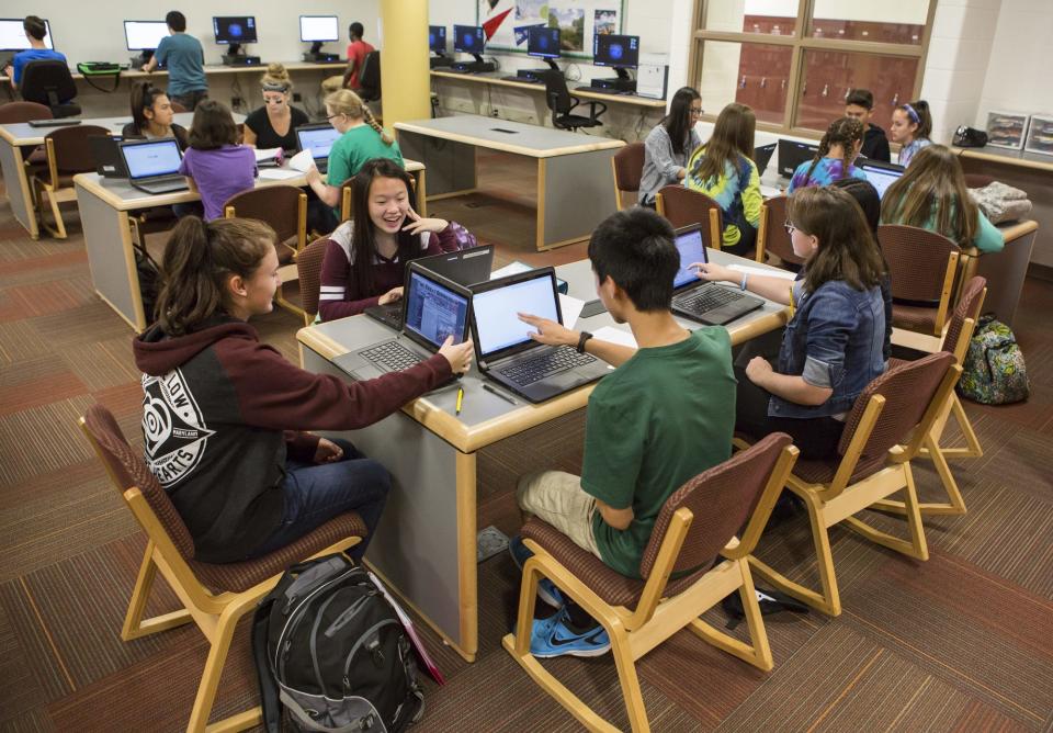 Concord High School students are working on laptops in this file photo from 2016. The Brandywine School District, which includes Concord, is part of a group of districts that bought technology together to save money.