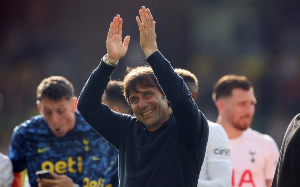 Tottenham Hotspur manager Antonio Conte applauds fans after the match - Reuters