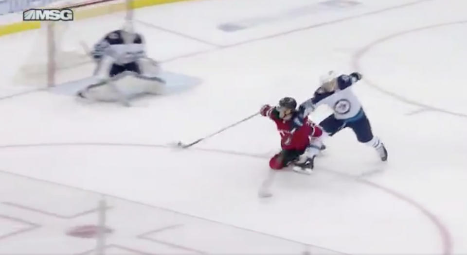 Blake Coleman scored one of the most ridiculous goals you'll ever see. (Twitter // @DevilsInsiders)