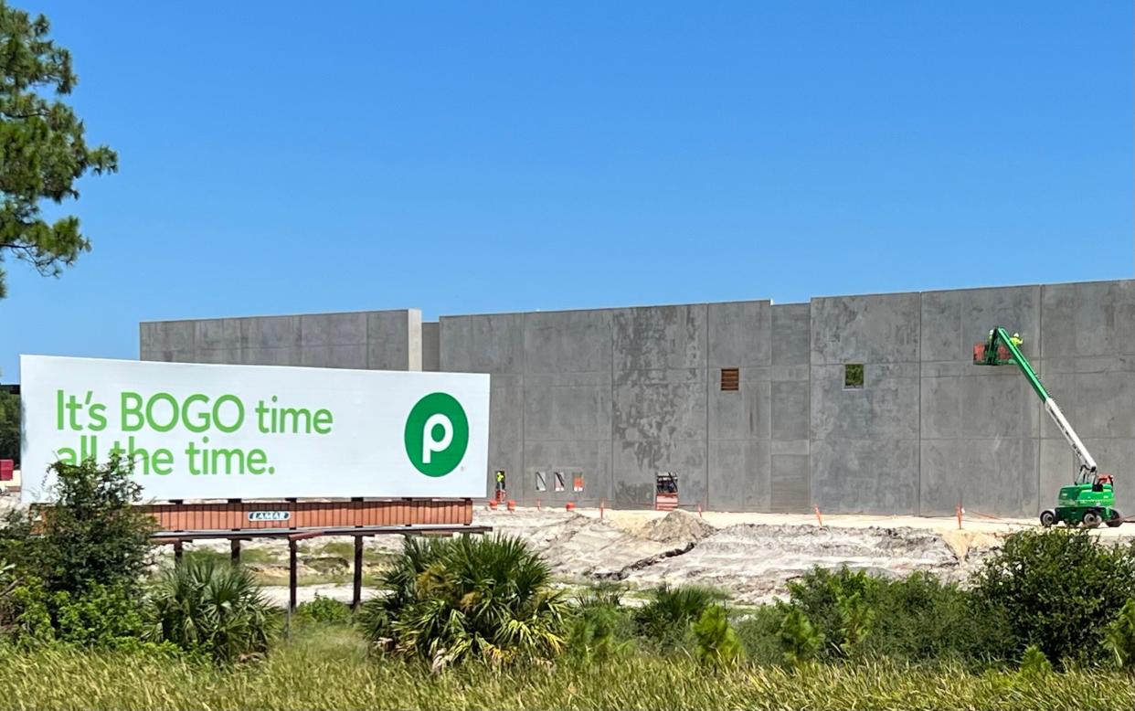 The exterior walls are up on one of three planned buildings at the Karis Cold refrigerated/dry goods storage complex under construction at 1094 S. Williamson Blvd., along Interstate 95, in Daytona Beach Monday, Sept. 11, 2023. The center is expected to open in first quarter 2024.