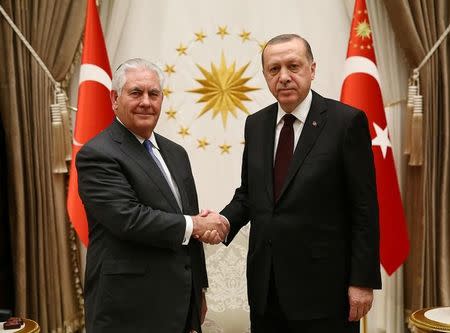 Turkish President Tayyip Erdogan meets U.S. Secretary of State Rex Tillerson in Ankara, Turkey February 15, 2018. Kayhan Ozer/Presidential Palace/Handout via REUTERS