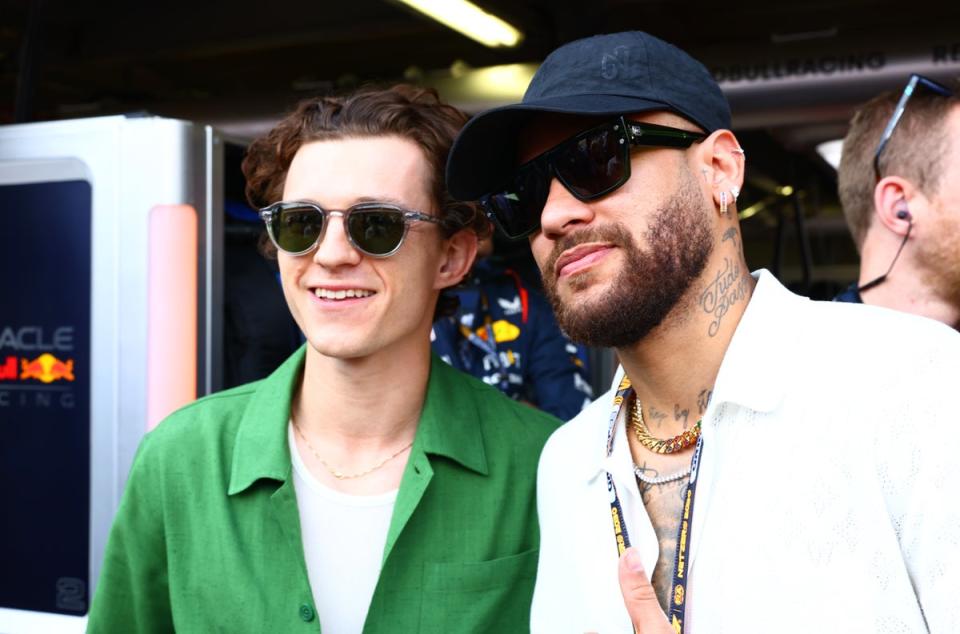 Tom Holland and Neymar pose for a photo prior to the F1 Grand Prix of Monaco at Circuit de Monaco on May 28, 2023 (Getty Images)