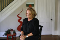 FILE - In this Friday, July 12, 2019 file photo, former opera singer Patricia Wulf pauses during an interview in her home in Virginia. Wulf expressed mixed emotions about Placido Domingo’s Tuesday, Feb. 25, 2020 statement. "I sincerely appreciate his apology. I really do," said the mezzo-soprano. But she also called on the American Guild of Musical Artists to stand with his accusers and expel Domingo from its membership. (AP Photo/Jacquelyn Martin)