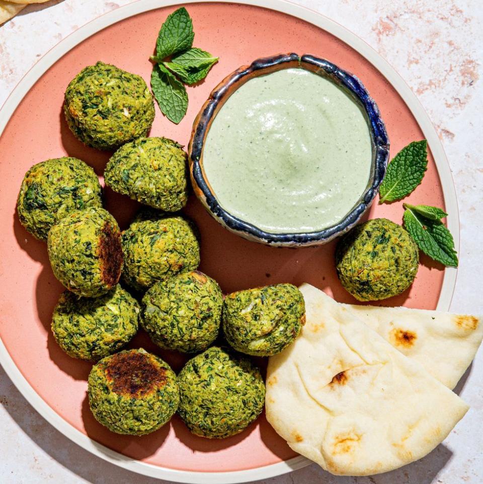 Herby Baked Falafel Bites With Spicy Mint Tahini Dip