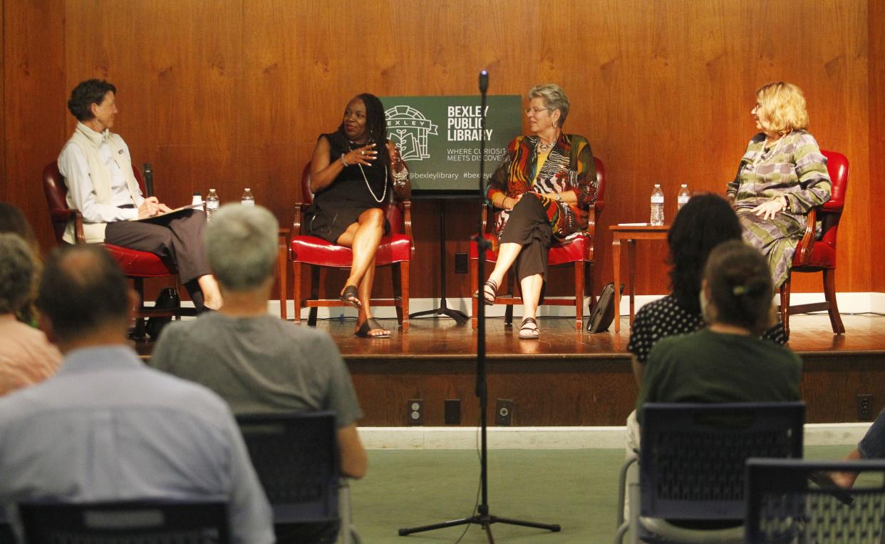 Kristin Watt (left), Stephanie Hightower, Sue Ramsey and Linda Shetina Logan talk about the evolution of women's sports since the passage of Title IX during the "Celebrating 50 Years of Title IX" discussion June 29 at the Bexley Public Library.