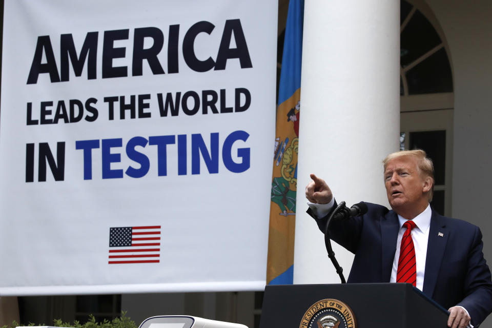 President Donald Trump at a press briefing at the White House on Monday.  (Photo: AP Photo/Alex Brandon)